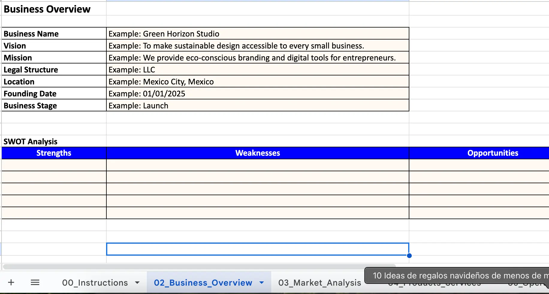 business plan template excel